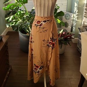 Floral Wrap Skirt Sarong in Tan